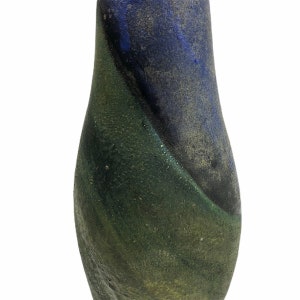 Italian Mid Century Modern Signed Marcello Fantoni Raymor Pottery Vase Black Blue Irridescent image 6