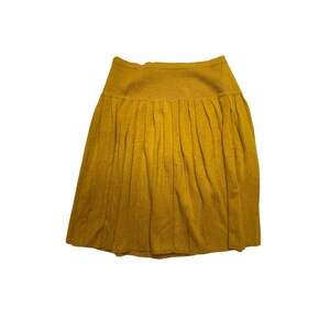 Vintage 80's Galia Mustard Yellow Harvest Gold Pleated Knit Skirt, Size Small Stretch pull on image 6