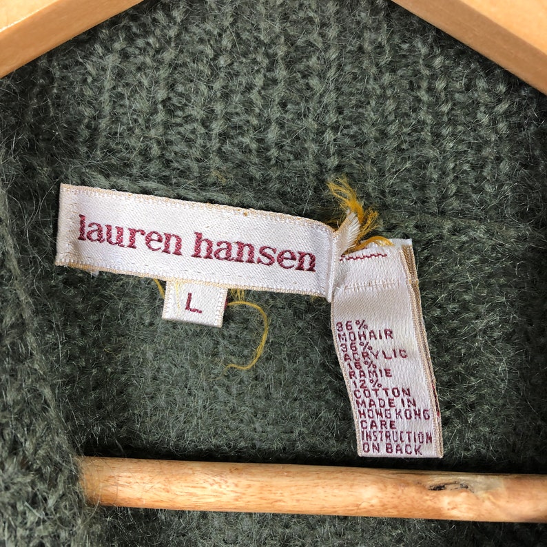 Size Large Vintage Lauren Hansen Green Black Mohair Blend Snowflake Sweater