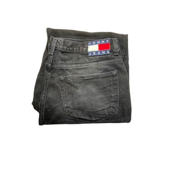 Vintage Tommy Hilfiger Black Jeans, Flag Patch, L… - image 1