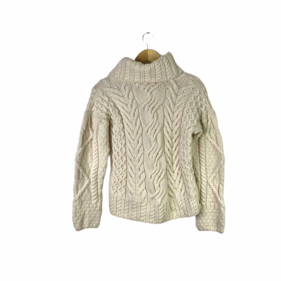 Vintage White Irish Wool Fisherman Turtleneck Swea
