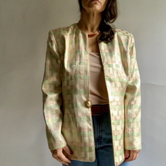 Vintage Gold Lame Blazer, Pastel Basket weave Lame