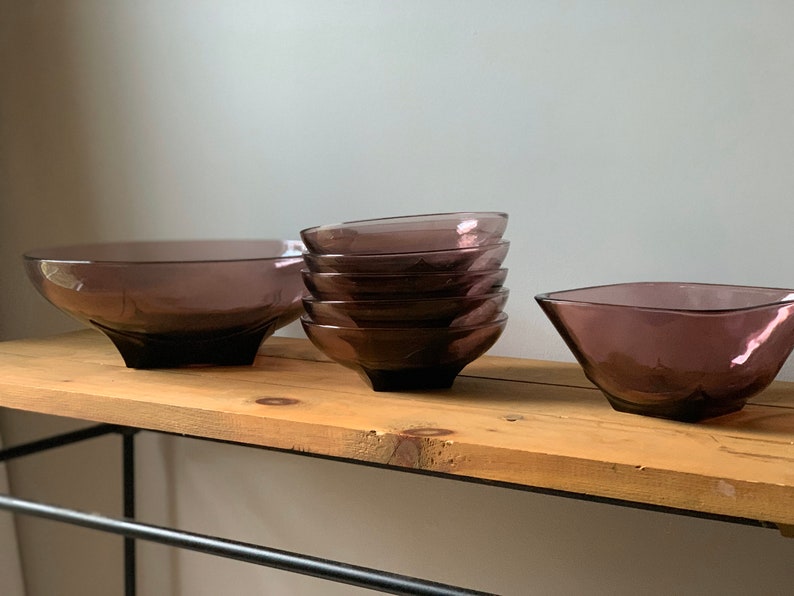 Vintage Hazel Atlas Amethyst Glass Bowl Set Purple Glass Serving Bowl Set