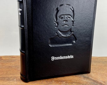 Frankenstein Mary Shelly, book illustrated jewelry edition, leather cover UNIQUE