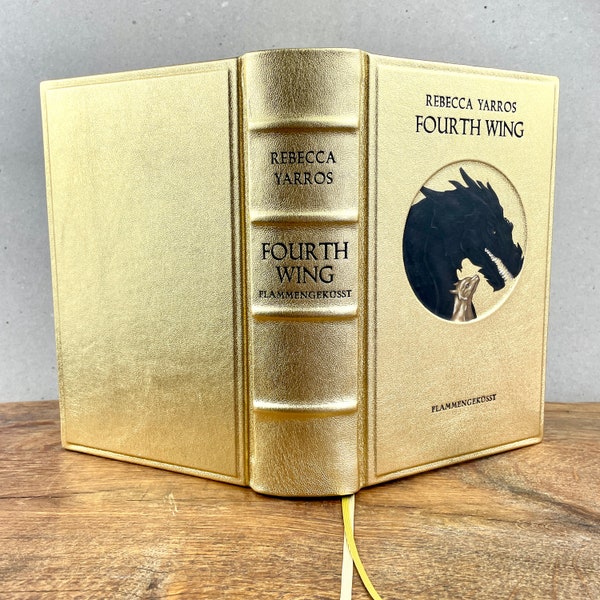 Quatrième Aile - couverture en cuir - livre relié en cuir doré - book art - UNIKAT