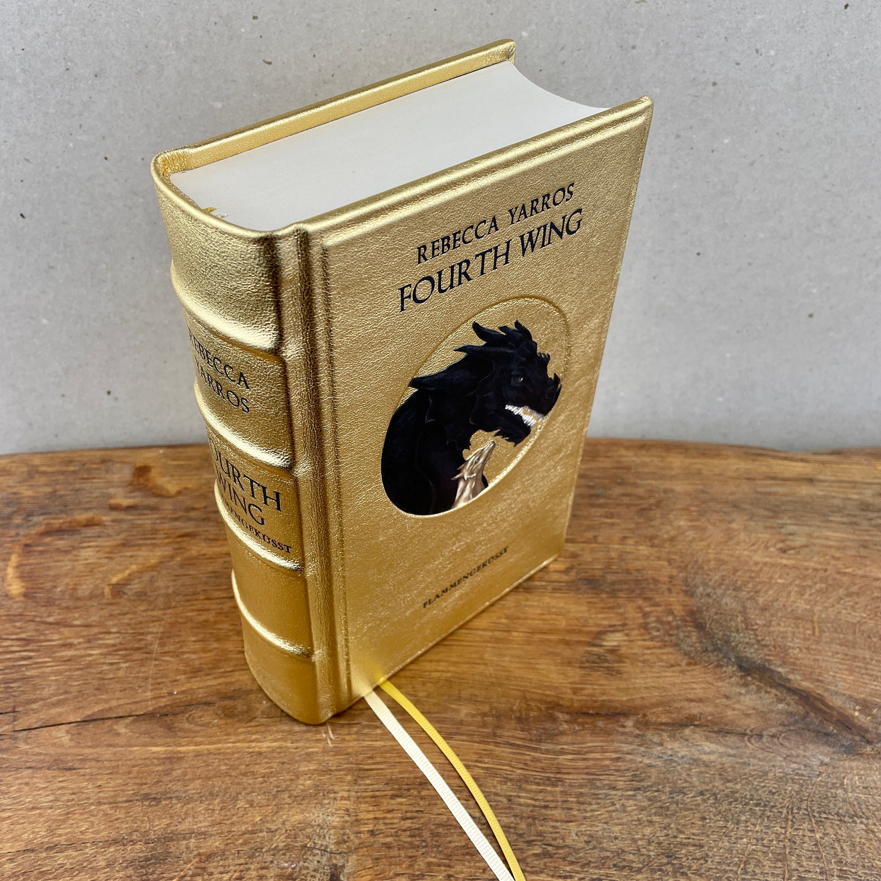 Fourth Wing - Leather Cover - Book Bound in Golden Leather