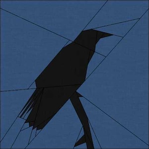 The Crow Silhouette Animalia FPP Quilt block, Halloween sewing pattern