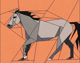 Mustang FPP Quilt block, horse foundation paper piecing sewing pattern