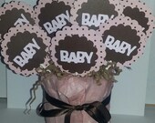 Pink and Brown Girl Baby Shower Cupcake Toppers