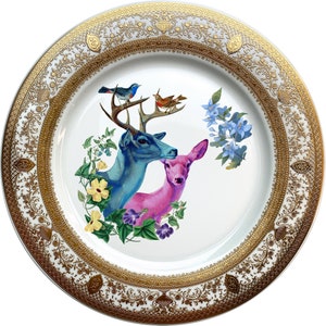 Deer couple - Fine China Plate - #0739