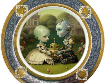 Robot Couple 3 - Fine China Plate - #0773