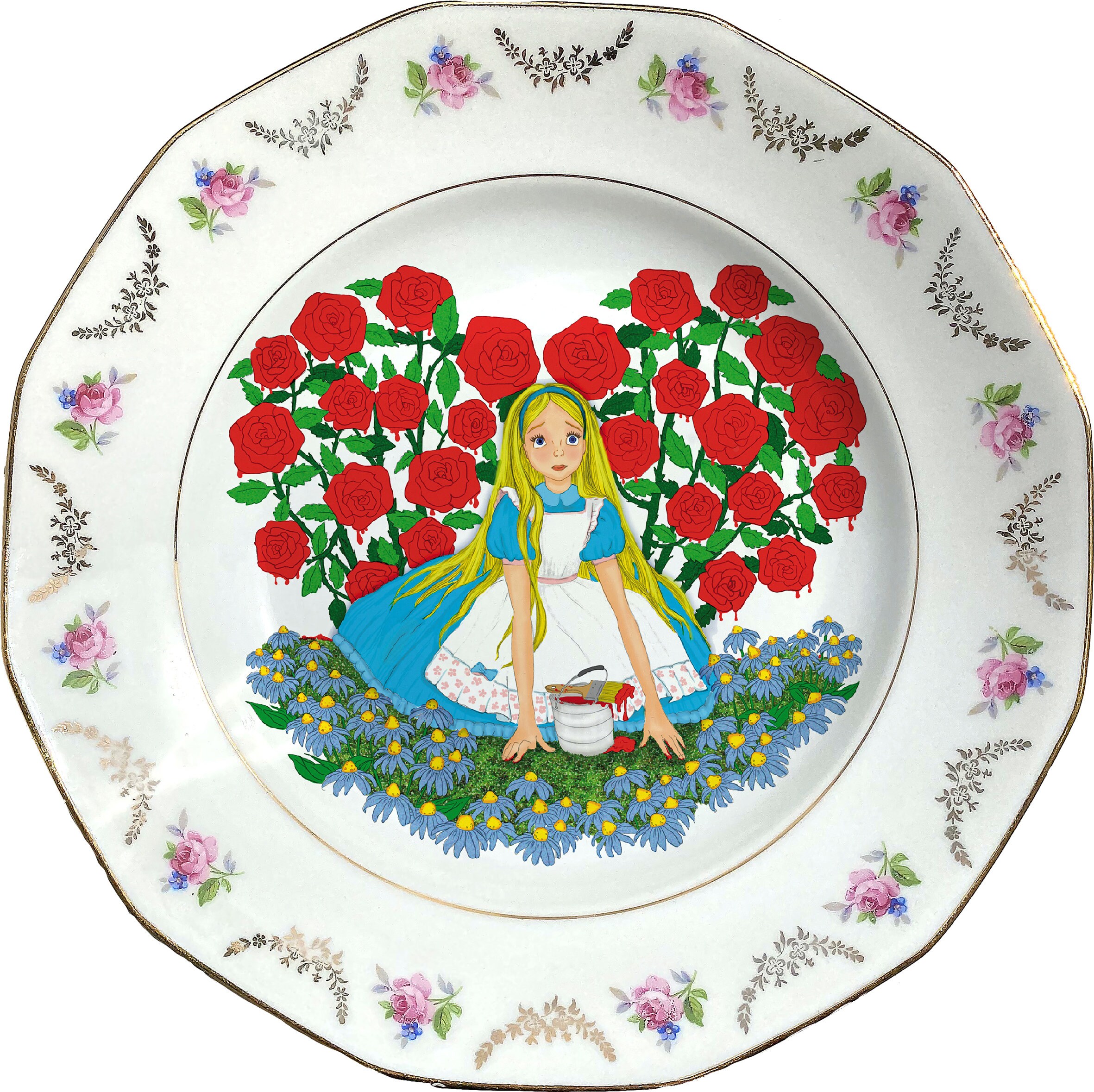 Alice in Wonderland - Roses - Vintage Porcelain Plate - #0732