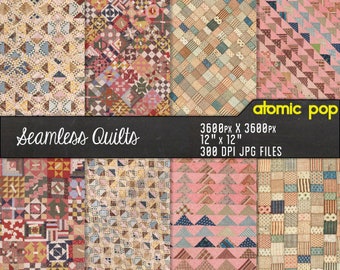 Instant Download // Antique Farmhouse Quilt Bedspread Repeating Pastel Pattern Wallpaper Digital Paper Pack // Decoupage // Scrapbooking