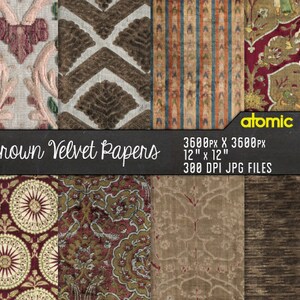 Brown Floral Velvet Brocade Textiles digitaal papieren verpakking / Instant Download - decoupage - plakboek