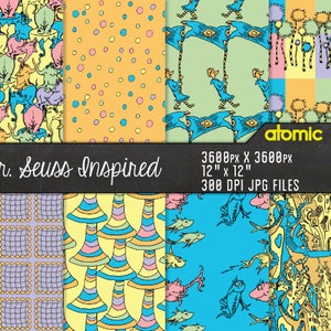 Sofortiger Download / / Dr. Seuss inspiriert wunderliche wiederholenPastell Muster Tapete Digital Paper Pack / / Decoupage / / Scrapbooking