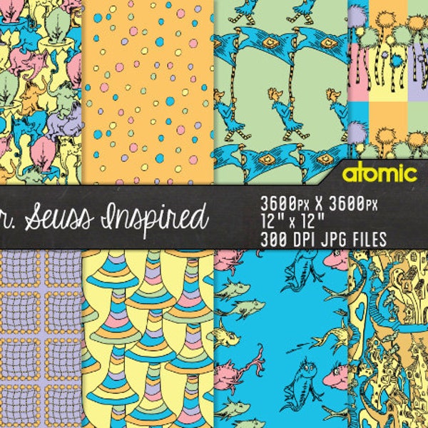 Descarga instantánea // Dr. Seuss inspirado caprichoso repetición pastel patrón fondo de pantalla paquete de papel digital // Decoupage // Scrapbooking