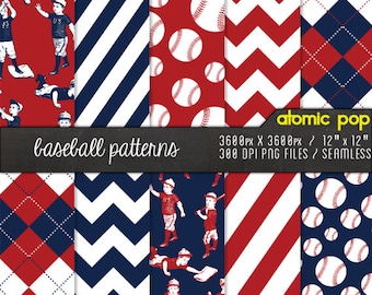 Baseball Red & Blue Patterns// Instant Download Paper // Seamless patterns, tiles, decoupage