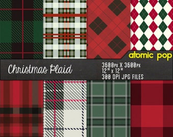 Instant Download // Christmas Holiday Green Red Plaid Tartan  Digital Paper Pack// Seamless Tiles //