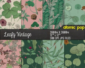 Instant Download // Vintage Floral Leaves Palm Tile Repeating Pattern Wallpaper Digital Paper Pack