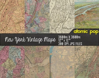 Vintage Printable Maps of New York City Surrounding Area // Digital Paper Pack // Instant Download // Decoupage // Scrapbook