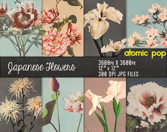 Vintage Japanese Flowers Early Photography Digital Paper Pack // Instant Download // Shabby Chic // Scrapbook // Decoupage