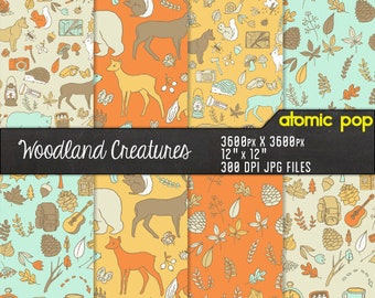 Hand Drawn Cute Woodland Creatures Seamless Pattern Tile Wallpaper // Digital Downloads // Instant Download // Digital Paper