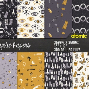 Descarga instantánea // Mystical Hand Drawn Witch Wallpaper Digital Paper Pack // Seamless Tile