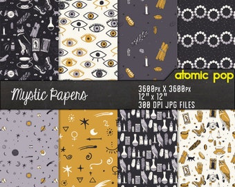 Instant Download // Mystical Hand Drawn Witch Wallpaper Digital Paper Pack // Seamless Tile
