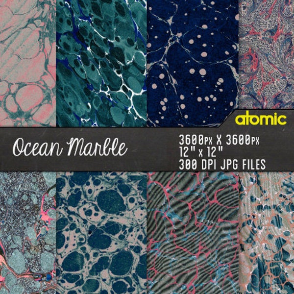 Instant Download // Antique Book Ocean Marbled Digital Paper Pack// decoupage // scrapbook