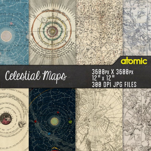 Vintage Celestial Map Stars Astrology digital paper pack // Instant Download // decoupage // scrapbook