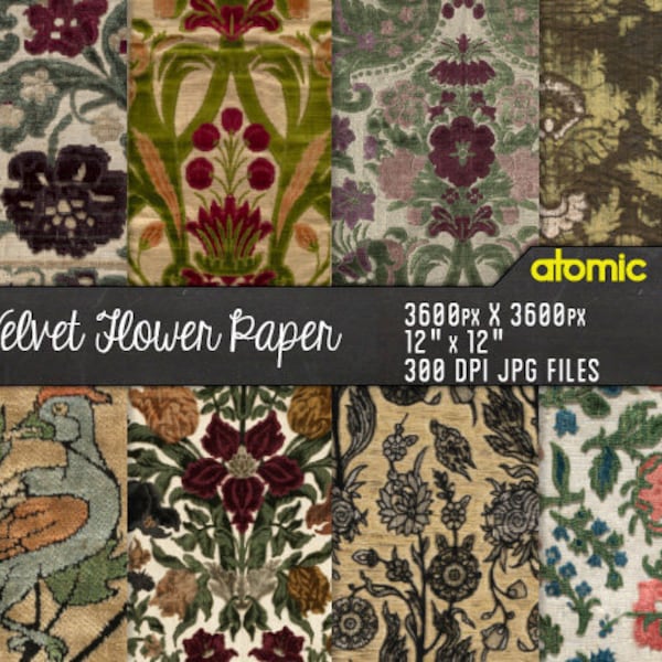 Antique Floral Velvet Brocade Textiles paquete de papel digital // Descarga instantánea // decoupage // álbum de recortes