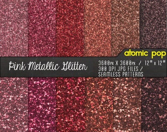 Pink Metallic Glitter Digital Paper Pack// Instant Download for Decoupage, Scrapbooking, and Crafts // Copper, Gold, Pewter