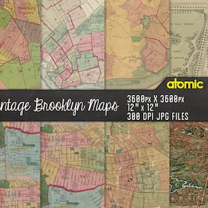 Vintage kaarten van Brooklyn New York City // Digital Paper Pack // Instant Download // Decoupage // Scrapbook
