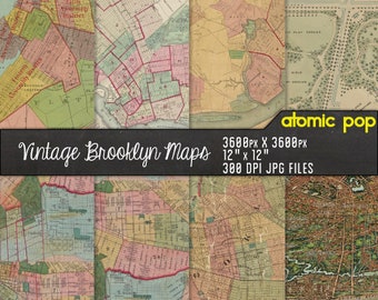 Vintage Maps of Brooklyn New York City // Digital Paper Pack // Instant Download // Decoupage // Scrapbook
