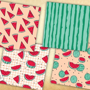 Hand Drawn Watermelon Summer BBQ Patterns Digital Paper Pack// Instant Download Decoupage Scrapbooking // Seamless Photoshop Backgrounds image 3