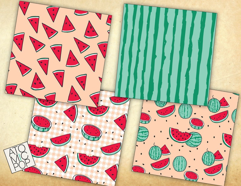 Hand Drawn Watermelon Summer BBQ Patterns Digital Paper Pack// Instant Download Decoupage Scrapbooking // Seamless Photoshop Backgrounds image 3