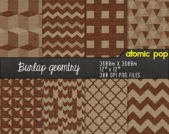 Instant Download // Burlap Geometric PatternsTriangles Digital Paper Pack// Scrapbooking Hi Res