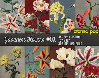 Vintage Japanese Flowers Early Photography Digital Paper Pack // Instant Download // Shabby Chic // Scrapbook // Decoupage
