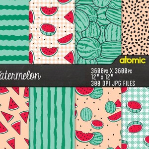 Hand Drawn Watermelon Summer BBQ Patterns Digital Paper Pack// Instant Download Decoupage Scrapbooking // Seamless Photoshop Backgrounds image 1