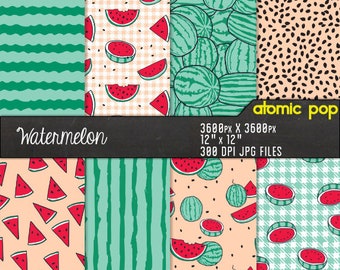 Hand Drawn Watermelon Summer BBQ Patterns Digital Paper Pack// Instant Download Decoupage Scrapbooking // Seamless Photoshop Backgrounds