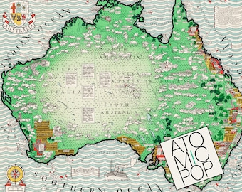 Instant Download // Vintage Colorful Map Australia// Digital File  // Decoupage Collage Sheets // Hi Res