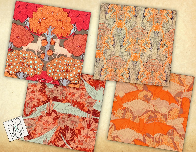 Vintage Art Nouveau Wallpaper Textile Digital Paper Pack // Instant Download // Decoupage