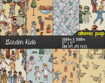 Instant Download //Kids and Nature Decoupage Wallpaper Digital Paper Pack // Seamless Tiles Patterns