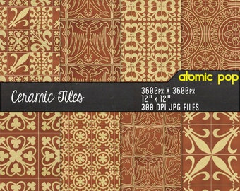 Ceramic Brown Mosaic Tile Floor Digital Paper Pack// Instant Download Seamless Tile Patterns // Digital Scrapboking