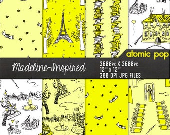 Instant Download // Madeline Inspired Yellow Wallpaper Digital Paper Pack // Children's Book