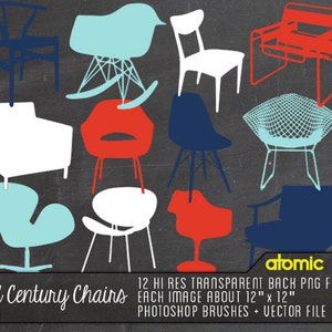 Instant Download // Mid century Modern Chairs// Digital File Photoshop Brushes // Vector Files image 1