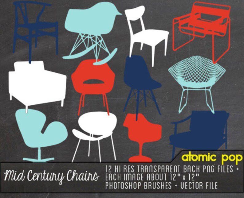 Instant Download // Mid century Modern Chairs// Digital File Photoshop Brushes // Vector Files image 1