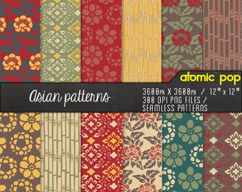 Instant Download // Retro Asian Wallpaper Digital Paper Pack// Seamless Photoshop Patterns