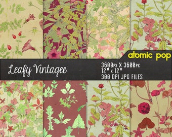 Instant Download // Vintage Floral Leaves Tile Repeating Pattern Wallpaper Digital Paper Pack