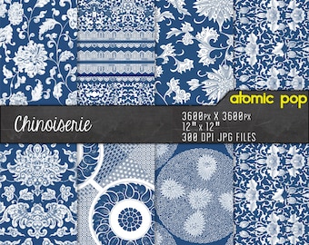 Blue Willow Chinese Seamless Pattern Textiles digital paper pack // Instant Download // decoupage // scrapbook